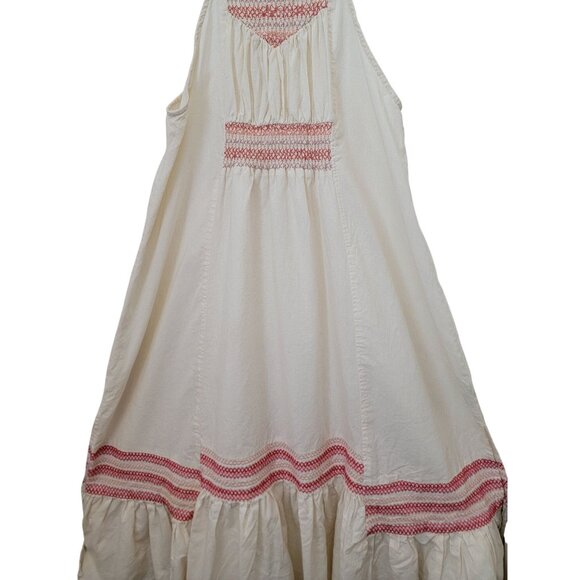 Free People ANOTHER LOVE Ivory Smocked Linen Blend Midi Boho Dress Sz S - Picture 4 of 7